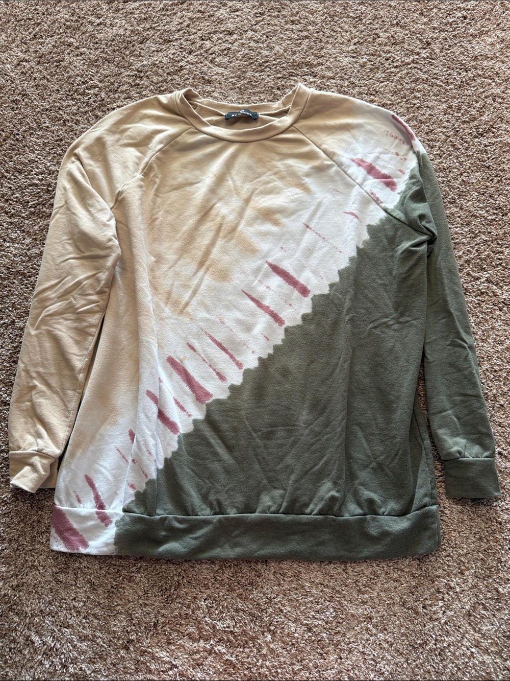 Rae Mode Tie-Dye Diagonal Sweatshirt in Olive, Cream & Dusty Rose